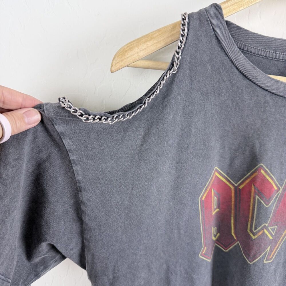 and finally ac/dc chain trim rocker 80s tour concert gray women's top 8 - Picture 2 of 8